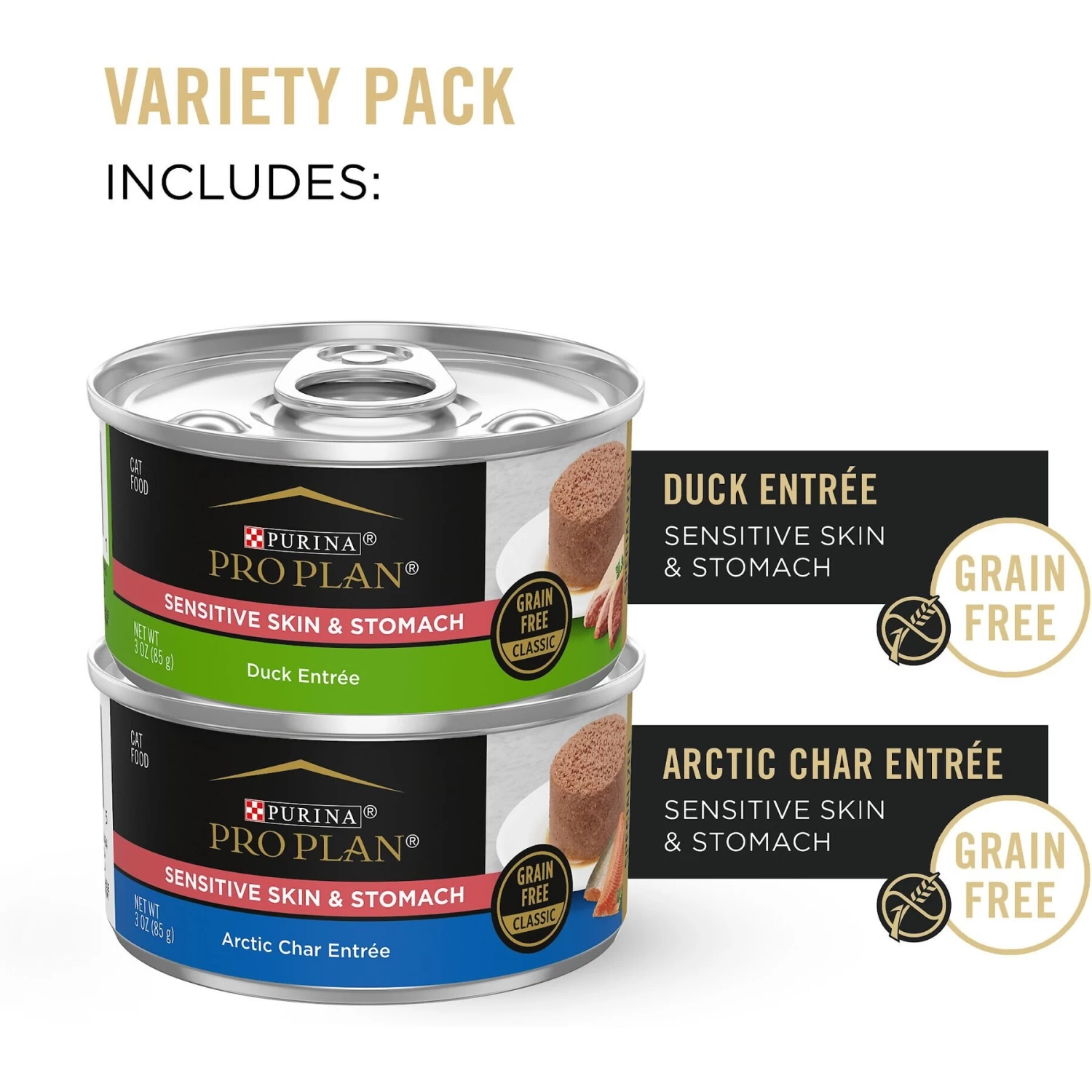 Purina Pro Plan Focus Sensitive Skin & Stomach Duck & Arctic Char Variety Pack Canned Cat Food, 3-oz Can, Case Of 24 - Image 2