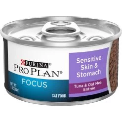 Purina Pro Plan Focus Sensitive Skin & Stomach Tuna & Oat Meal Entree Canned Cat Food, 3-oz Can, Case Of 24