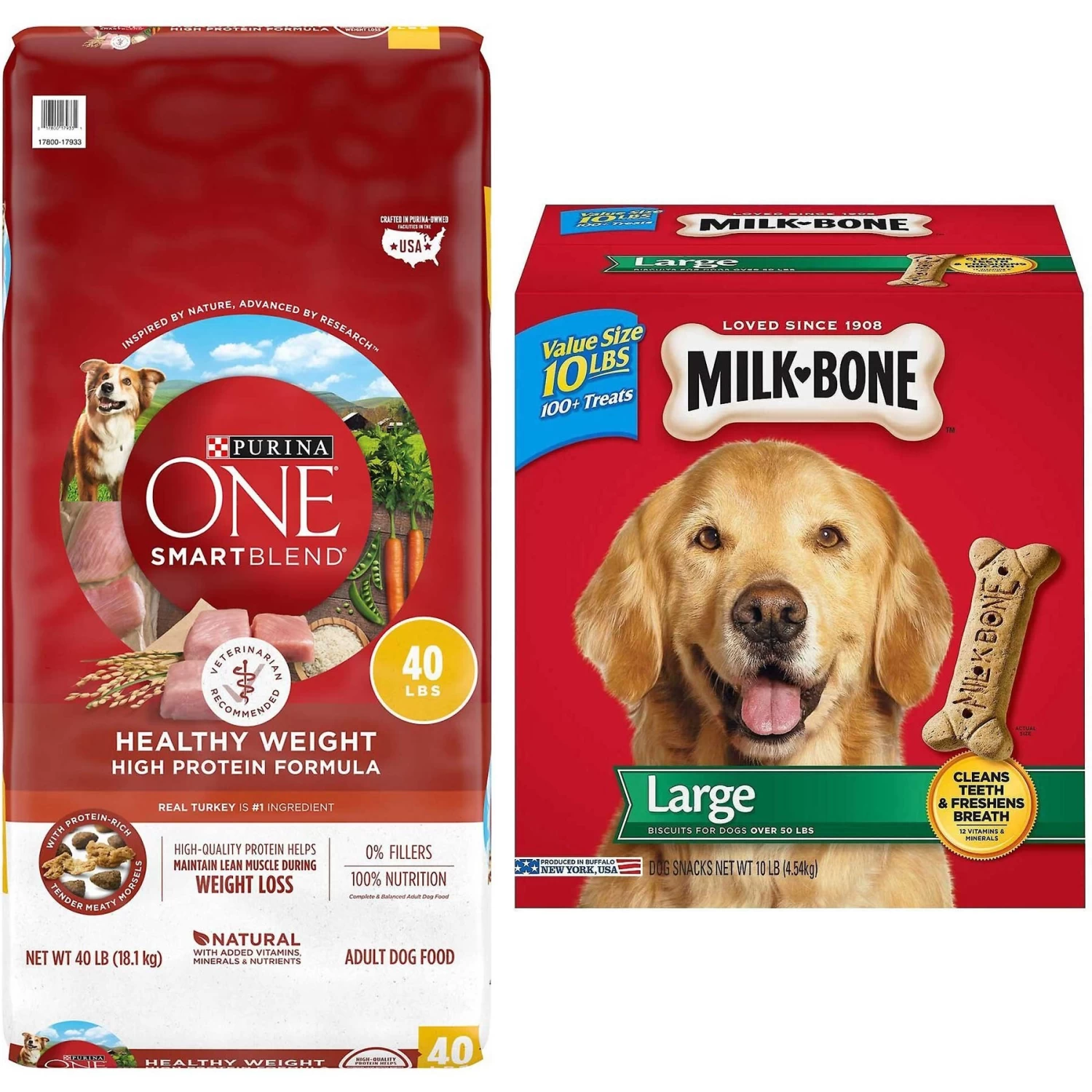 Purina ONE +Plus Adult High-Protein Healthy Weight Formula Dry Dog Food & Milk-Bone Original Large Biscuit Dog Treats