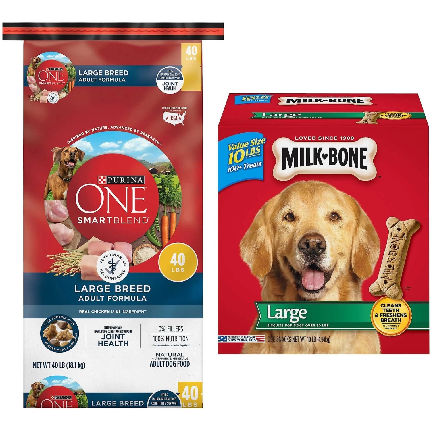 Purina ONE Natural Large Breed +Plus Formula Dry Dog Food & Milk-Bone Original Large Biscuit Dog Treats