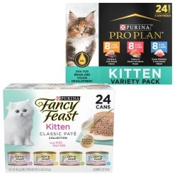 Purina Pro Plan Focus Kitten Favorites Variety Pack Canned Cat Food & Fancy Feast Tender Feast Variety Pack Canned Kitten Food