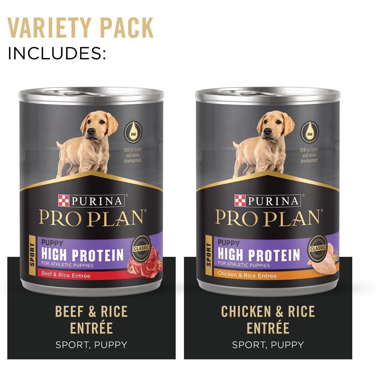 Purina Pro Plan Sport Development Puppy High Protein Beef & Rice Entrée & Chicken & Rice Entrée Variety Pack Wet Dog Food, 13-oz Can, Case Of 12 - Image 2