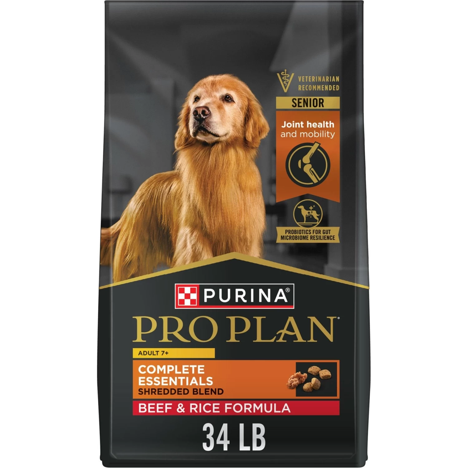 Purina Pro Plan 7+ Complete Essentials Shredded Blend Beef & Rice Formula High Protein Dog Food