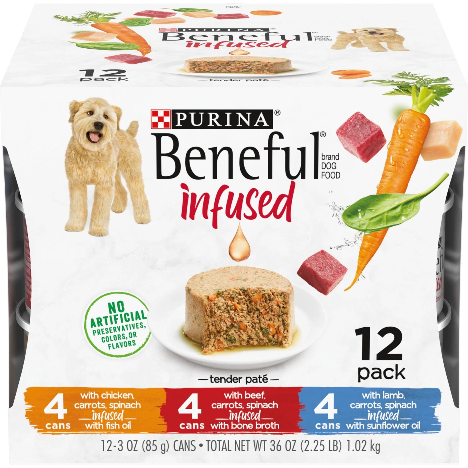 Purina Beneful Infused Pate With Real Lamb, Chicken, Beef Variety Pack Wet Dog Food, 3-oz Can, Case Of 24