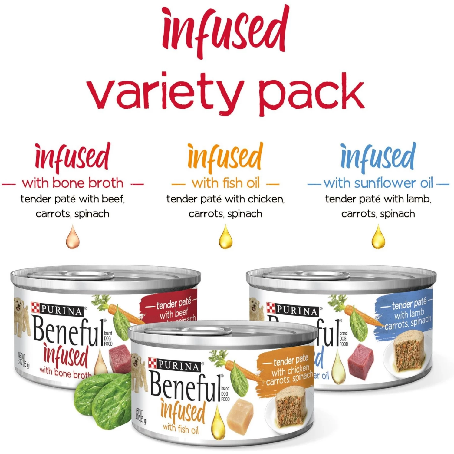 Purina Beneful Infused Pate With Real Lamb, Chicken, Beef Variety Pack Wet Dog Food, 3-oz Can, Case Of 24 - Image 2