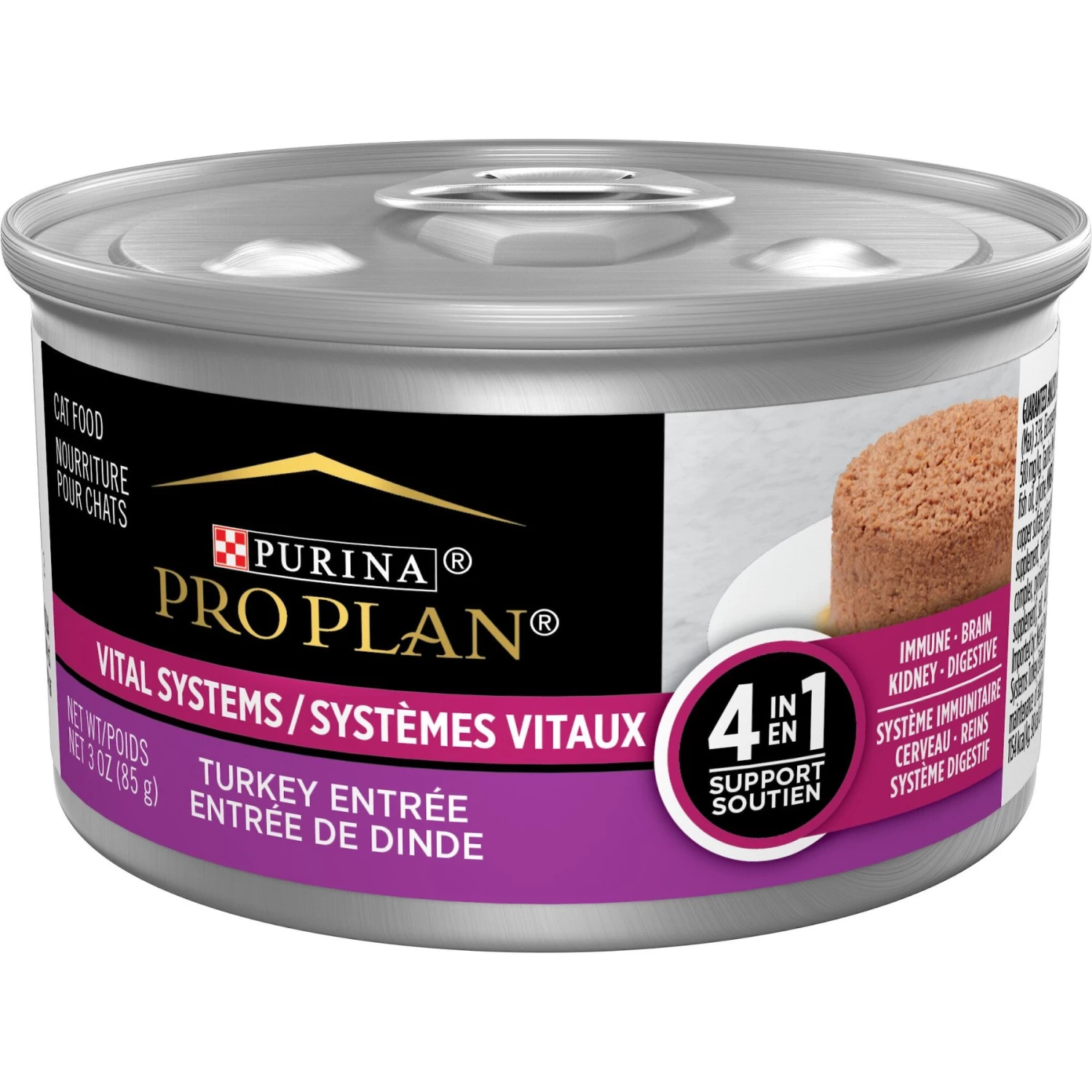 Purina Pro Plan Vital Systems 4-in-1 Turkey Pate Wet Cat Food, 3-oz Can, Case Of 24