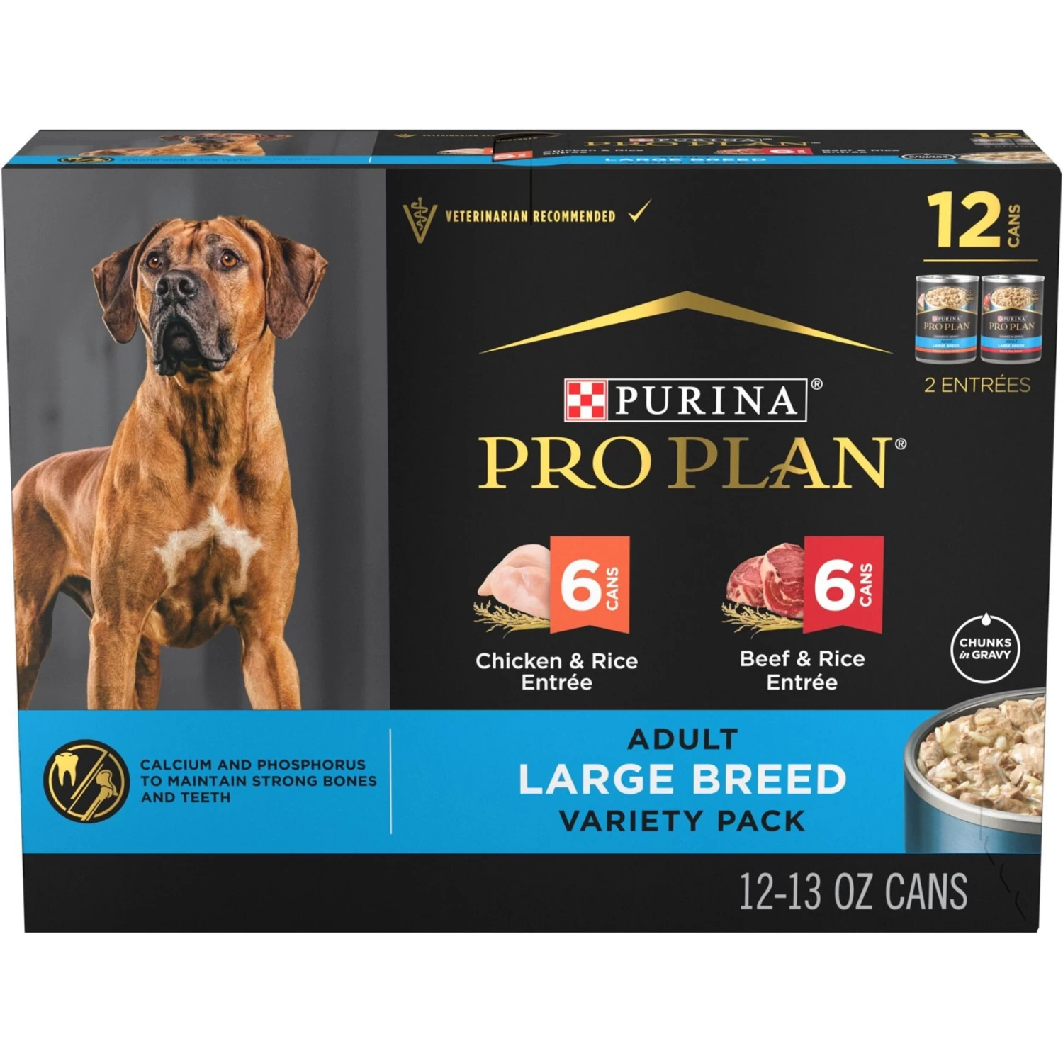Purina Pro Plan Specialized Variety Pack Adult Large Breed High Protein Chicken & Rice, Beef & Rice In Gravy Wet Dog Food, 13-oz Can, Case Of 12