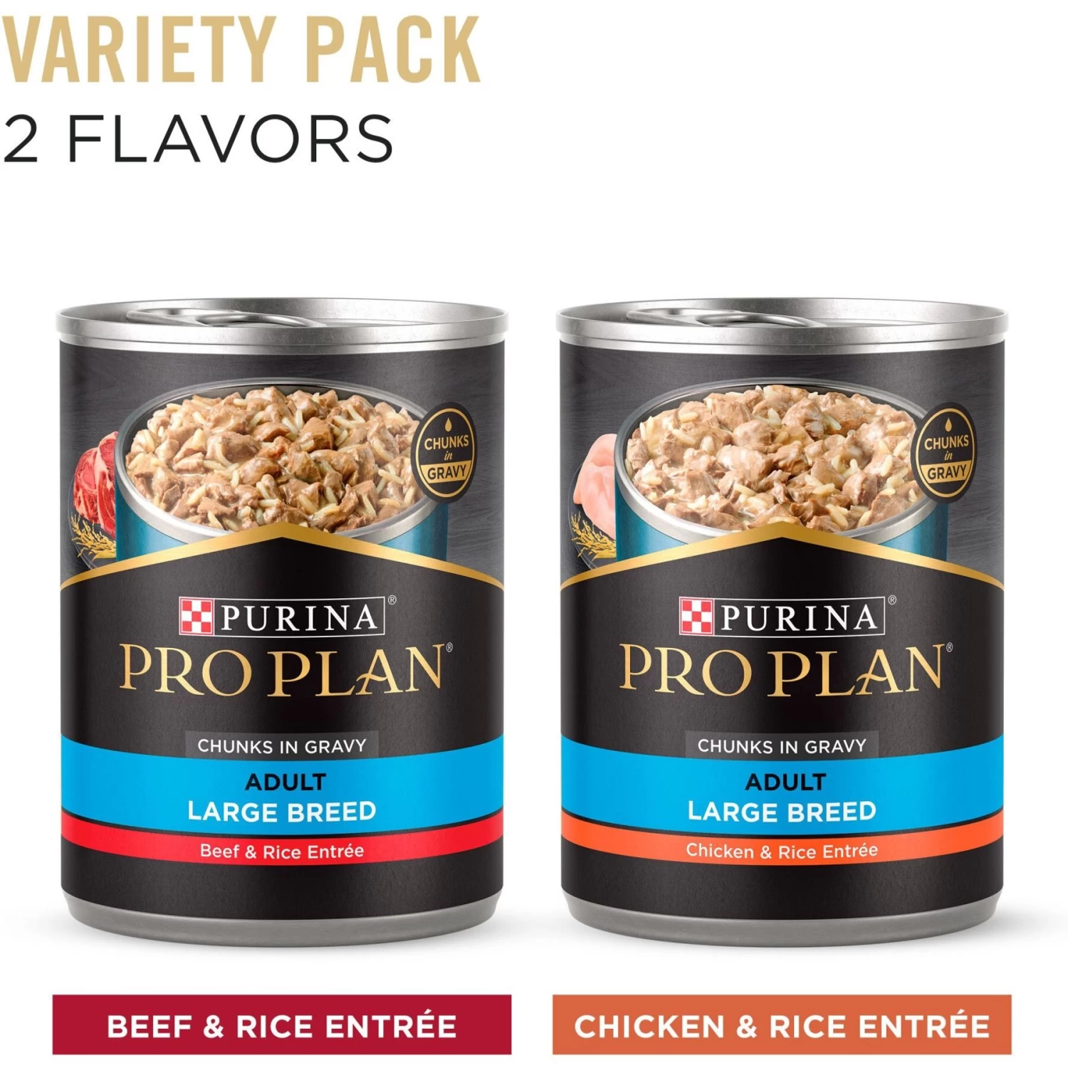 Purina Pro Plan Specialized Variety Pack Adult Large Breed High Protein Chicken & Rice, Beef & Rice In Gravy Wet Dog Food, 13-oz Can, Case Of 12 - Image 2