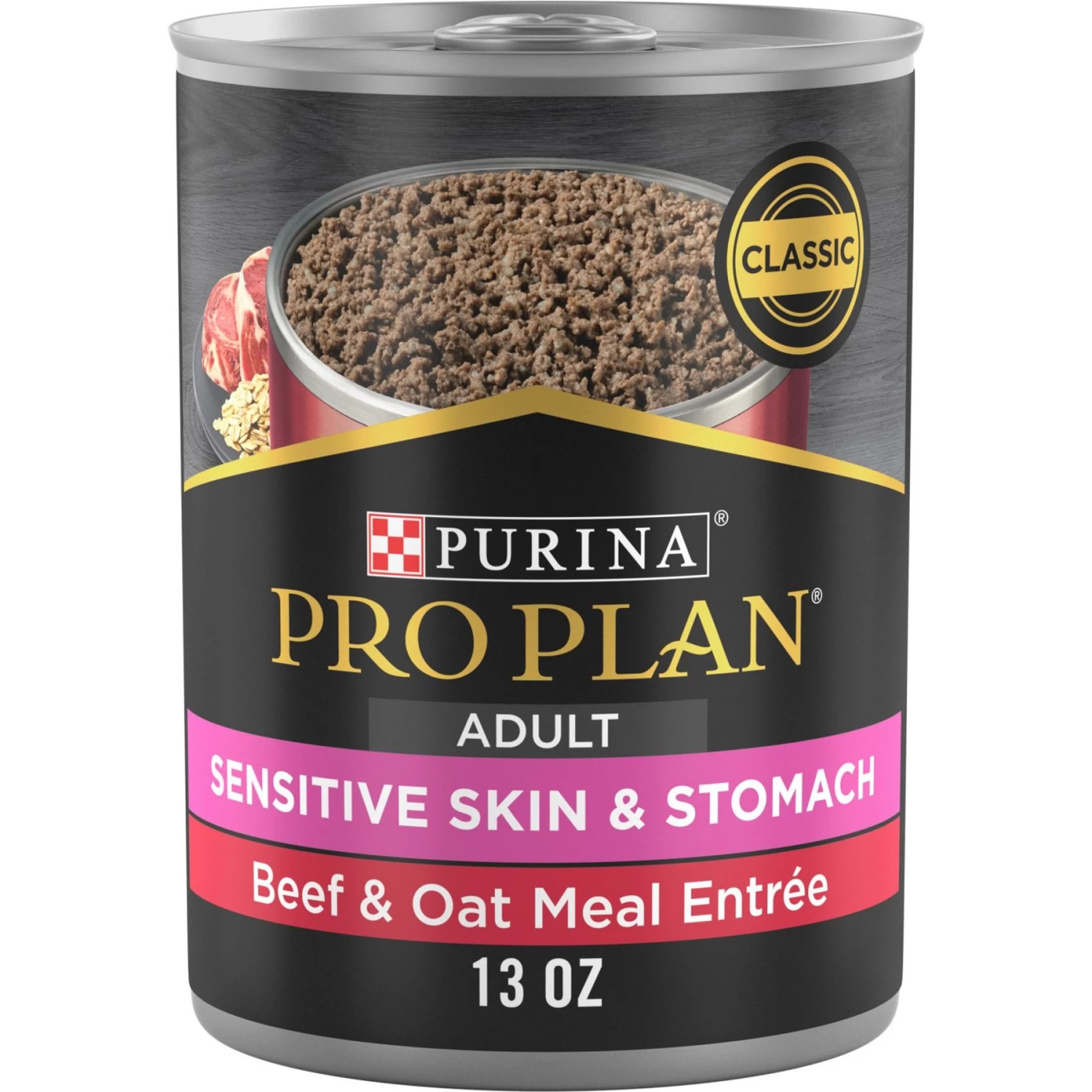 Purina Pro Plan Adult Sensitive Skin & Stomach Beef & Oat Meal Entree Wet Dog Food, 13-oz Can, Case Of 12