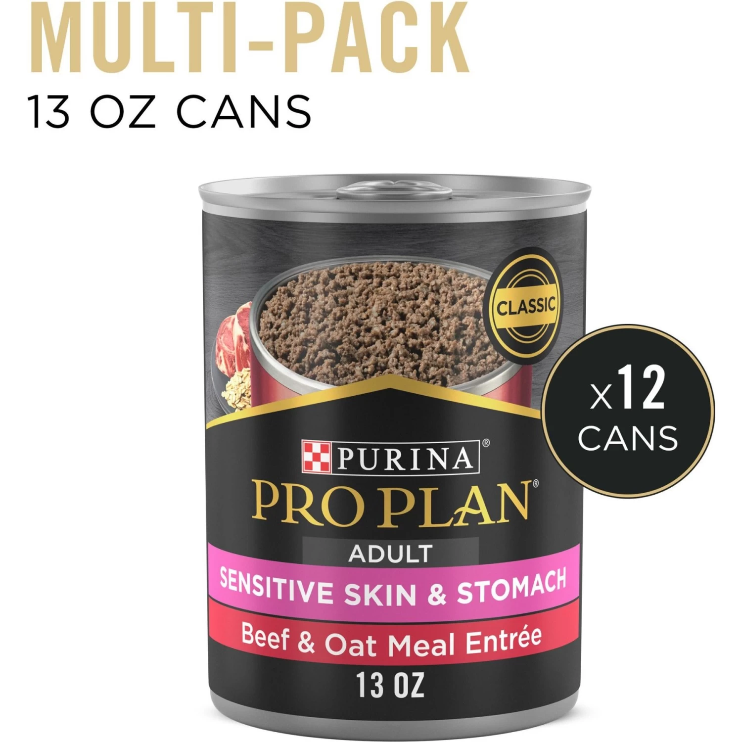 Purina Pro Plan Adult Sensitive Skin & Stomach Beef & Oat Meal Entree Wet Dog Food, 13-oz Can, Case Of 12 - Image 2
