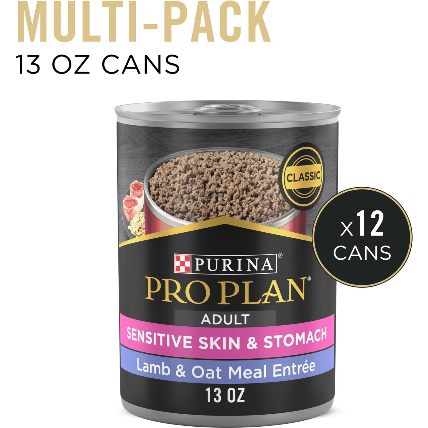 Purina Pro Plan Adult Sensitive Skin & Stomach Lamb & Oat Meal Entree​ Wet Dog Food, 13-oz Can, Case Of 12 - Image 2