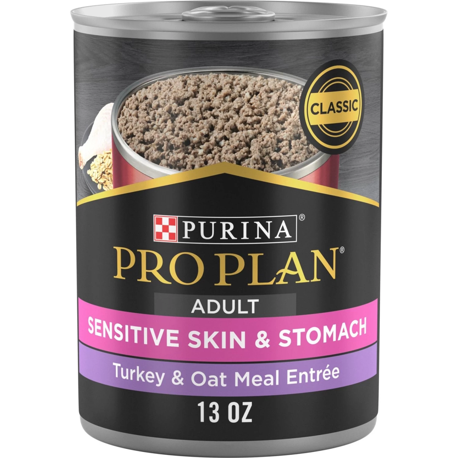 Purina Pro Plan Adult Sensitive Skin & Stomach Turkey & Oat Meal Entree​ Wet Dog Food, 13-oz Can, Case Of 12