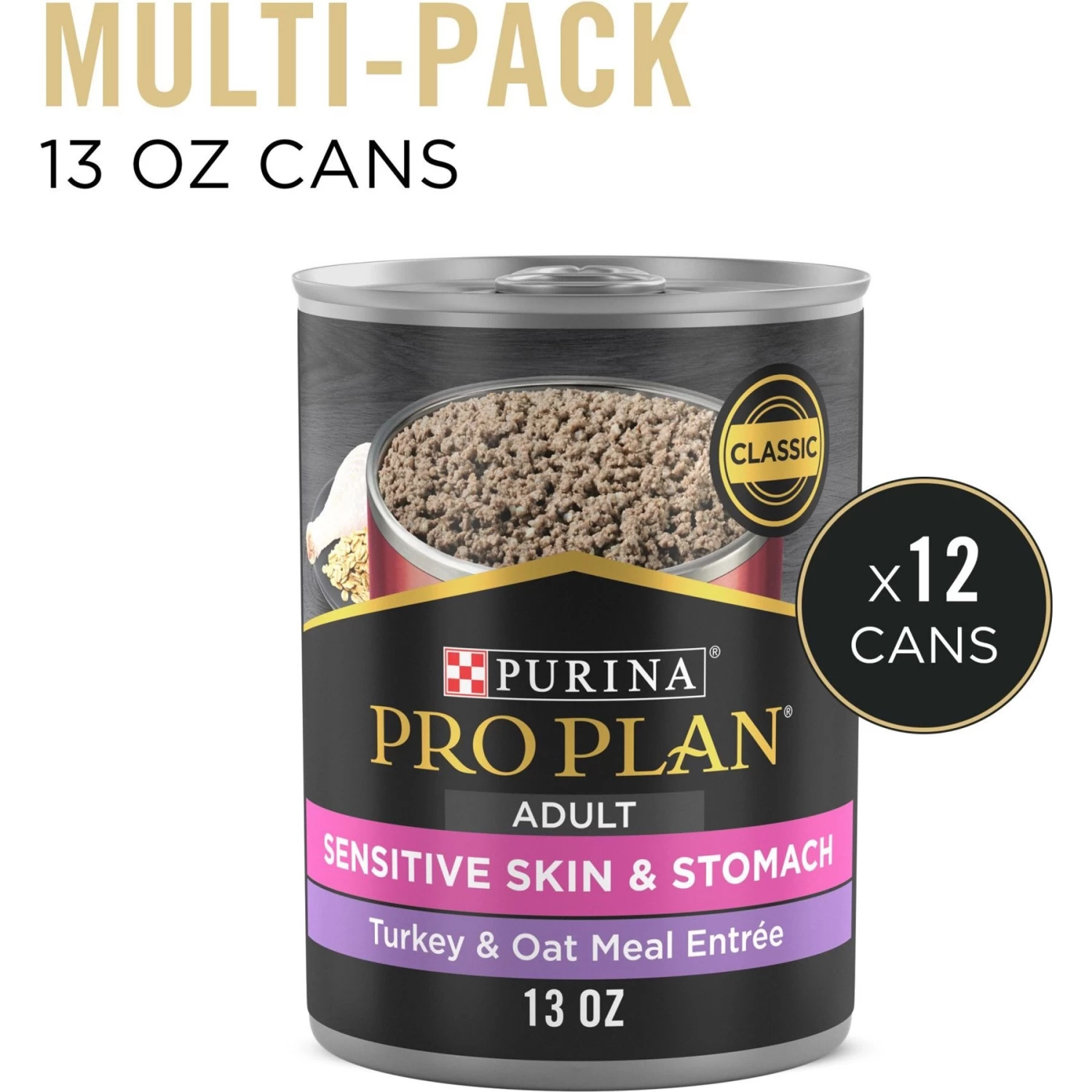Purina Pro Plan Adult Sensitive Skin & Stomach Turkey & Oat Meal Entree​ Wet Dog Food, 13-oz Can, Case Of 12 - Image 2