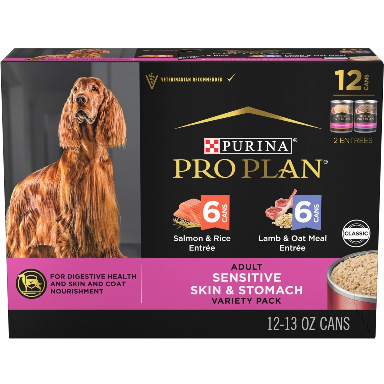 Purina Pro Plan Adult Sensitive Skin & Stomach Salmon & Lamb Wet Dog Food, 13-oz Can, Case Of 12