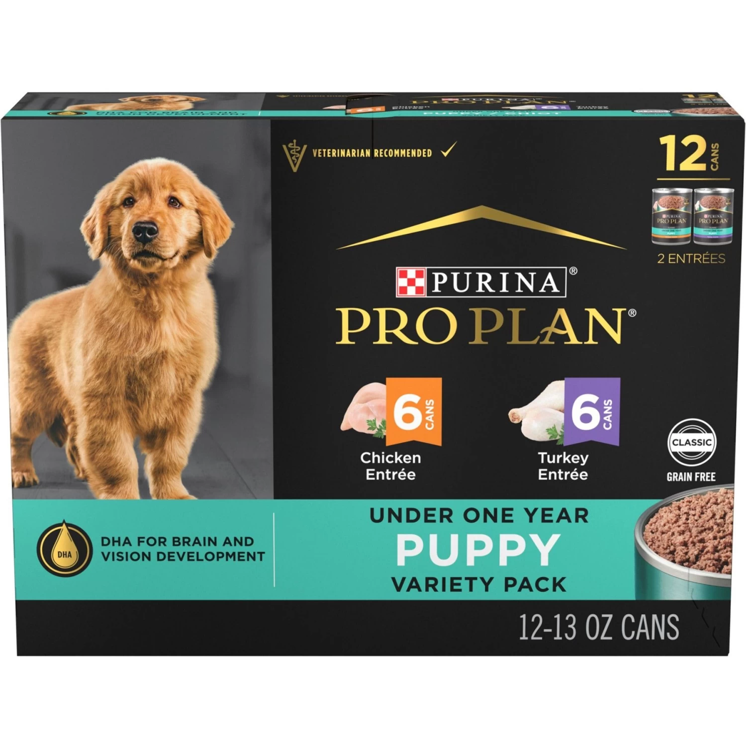 Purina Pro Plan Development Variety Pack Puppy Grain-Free Chicken Entree & Turkey Entree Wet Dog Food, 13-oz Can, Case Of 12