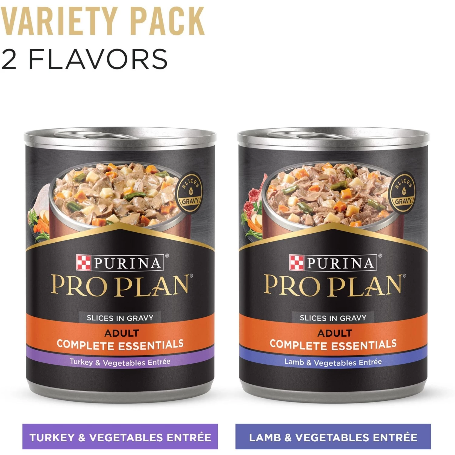 Purina Pro Plan Complete Essentials Variety Pack Adult High Protein Lamb & Vegetables, Turkey & Vegetables Slices In Gravy Wet Dog Food, 13-oz Can, Case Of 12 - Image 2