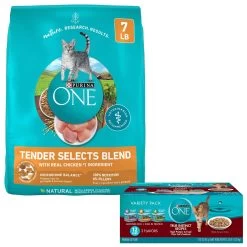 Purina ONE Tender Selects Blend With Real Chicken Dry Cat Food & Purina ONE True Instinct Turkey, Chicken & Tuna Variety Pack Canned Cat Food