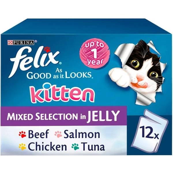 Purina Felix As Good As It Looks Kitten Mixed Selection In Jelly Pouches 12x100g