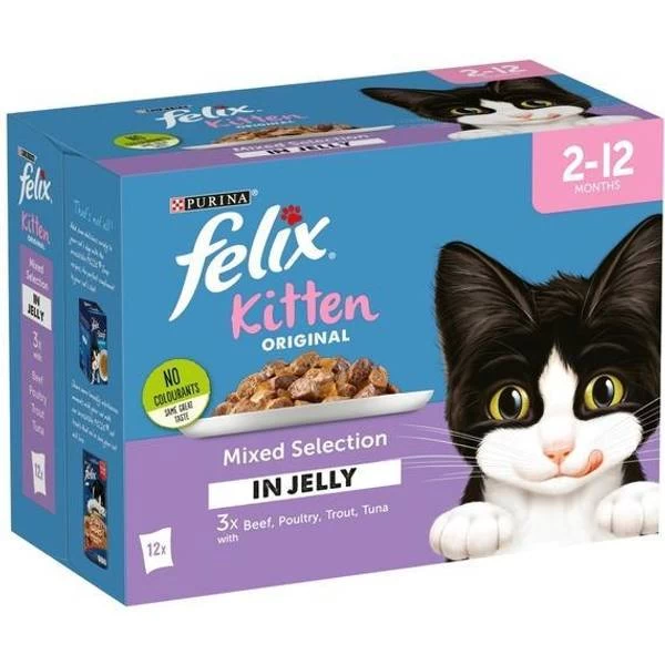 Purina Felix Kitten Mixed Selection In Jelly Cat Food Pouches 12x100g - Image 2