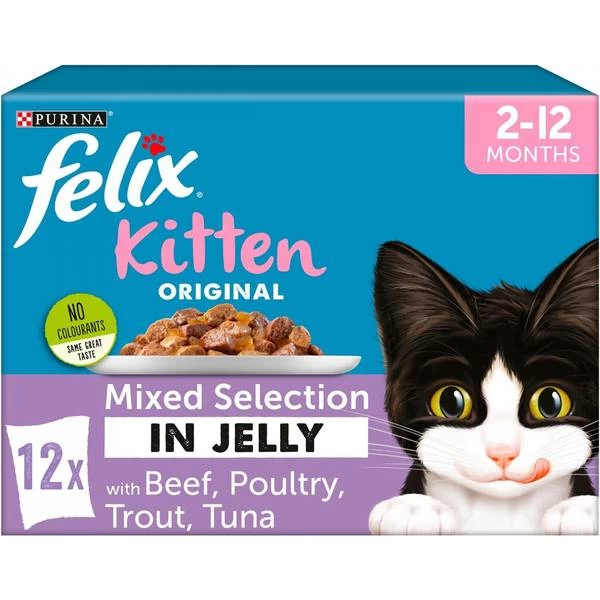 Purina Felix Kitten Mixed Selection In Jelly Cat Food Pouches 12x100g